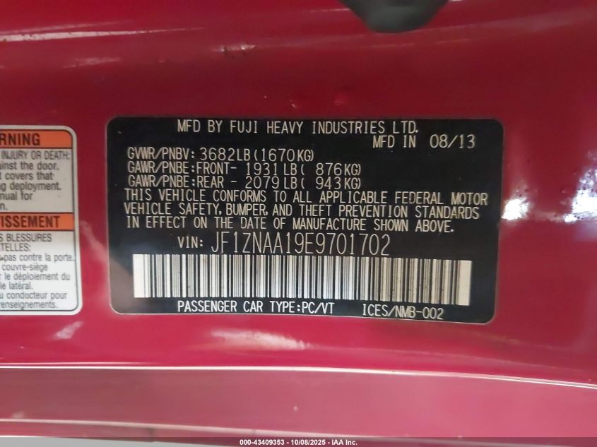 2014 Scion Fr-S VIN: JF1ZNAA19E9701702 Lot: 43409353