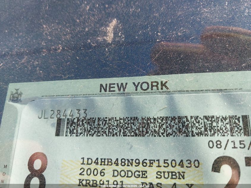 2006 Dodge Durango Slt VIN: 1D4HB48N96F150430 Lot: 43409536