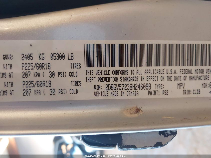 2008 Dodge Magnum R/T VIN: 2D8GV57238H246098 Lot: 43409552