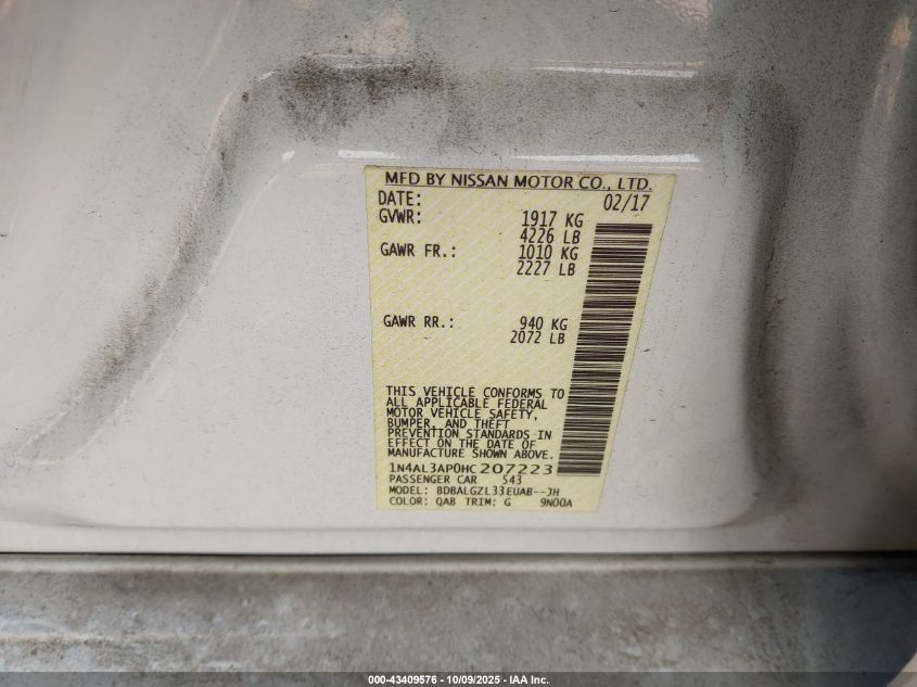 2017 Nissan Altima 2.5 S VIN: 1N4AL3AP0HC207223 Lot: 43409576