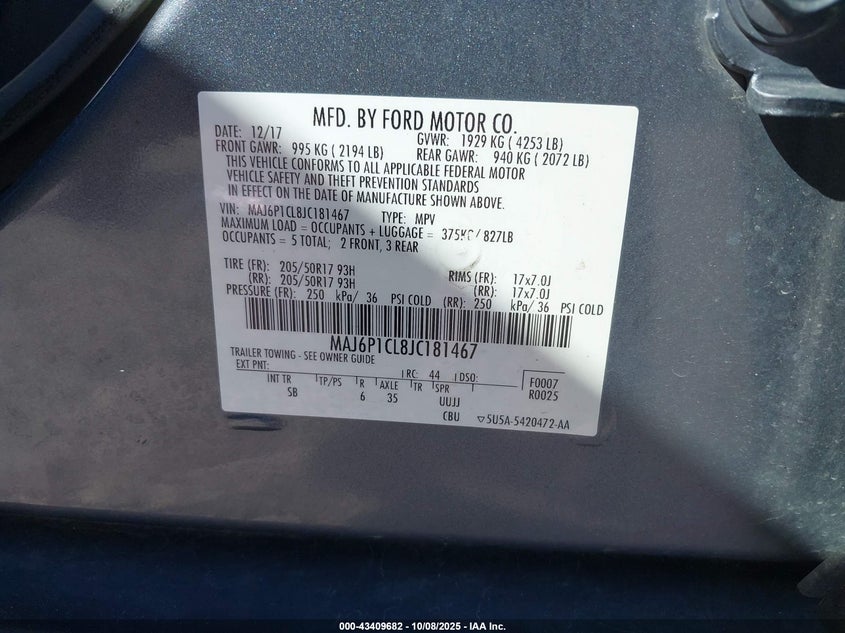 2018 FORD ECOSPORT SES MAJ6P1CL8JC181467