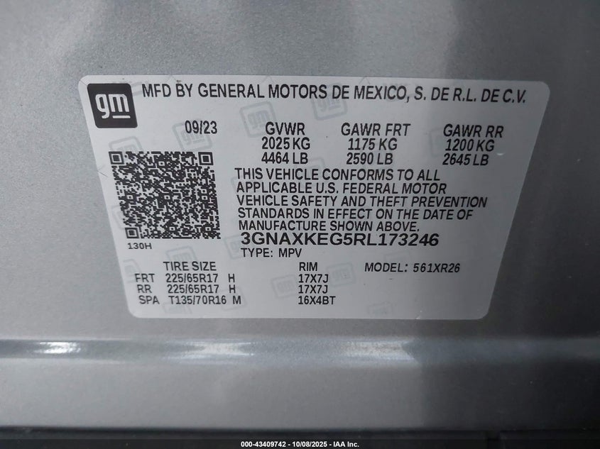 2024 Chevrolet Equinox Fwd Lt VIN: 3GNAXKEG5RL173246 Lot: 43409742