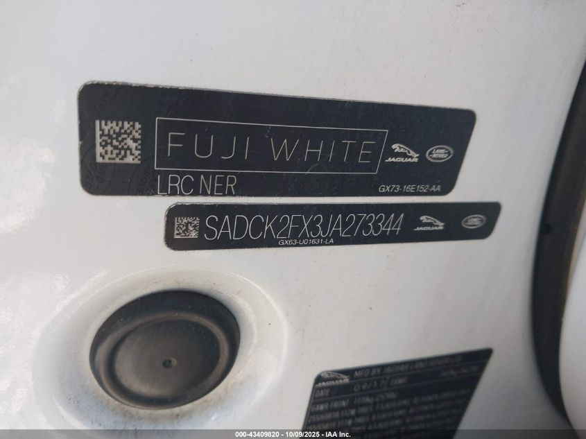 2018 Jaguar F-Pace 25T Prestige VIN: SADCK2FX3JA273344 Lot: 43409820