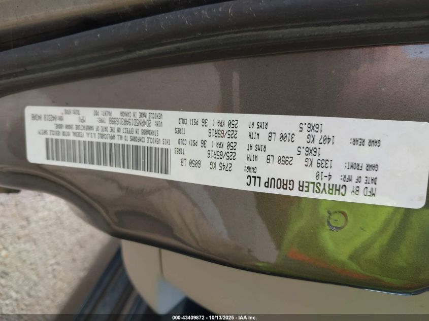 2010 Dodge Grand Caravan Sxt VIN: 2D4RN5D19AR316998 Lot: 43409872