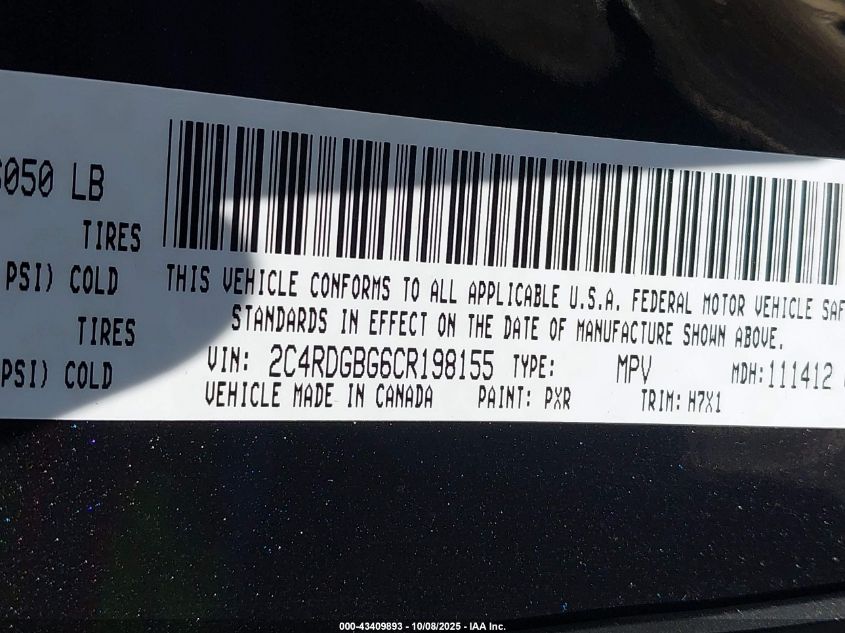 2012 Dodge Grand Caravan Se/Avp VIN: 2C4RDGBG6CR198155 Lot: 43409893