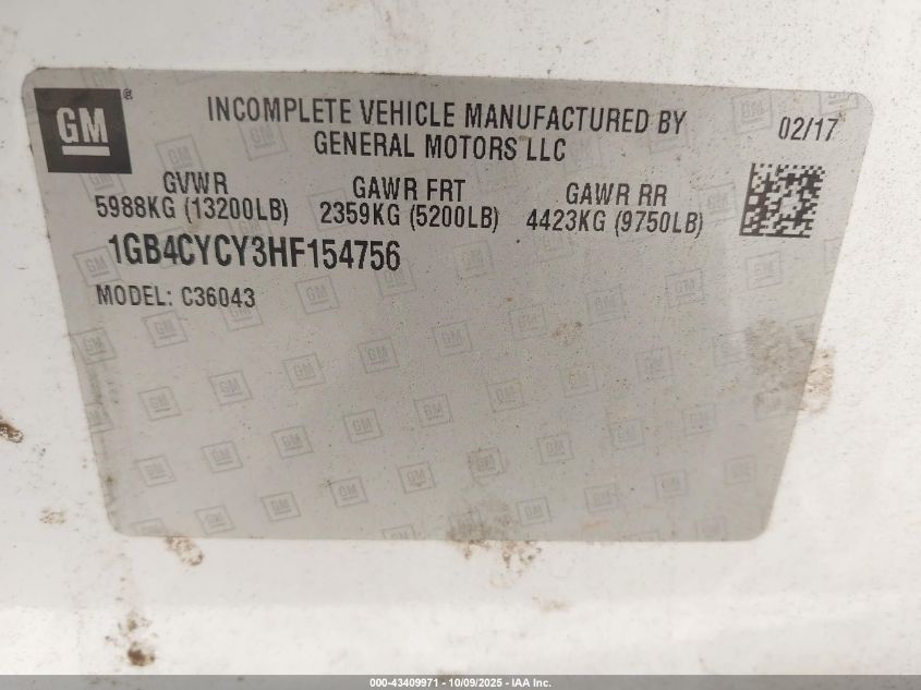 2017 Chevrolet Silverado 3500Hd Chassis Wt VIN: 1GB4CYCY3HF154756 Lot: 43409971