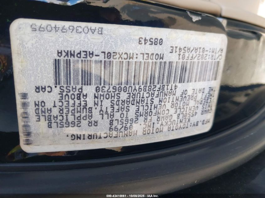 2000 Toyota Avalon Xl VIN: 4T1BF28B9YU006730 Lot: 43410061