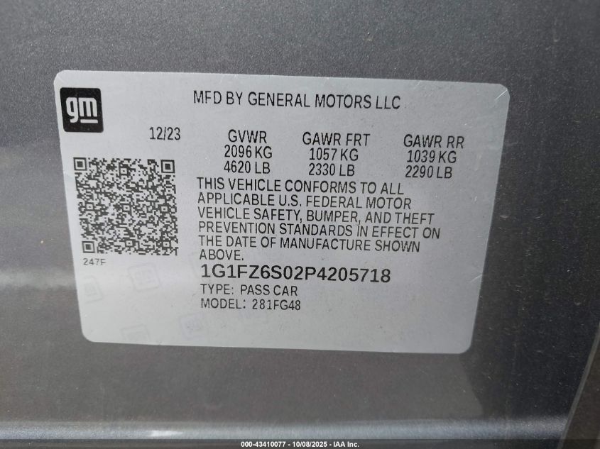 2023 Chevrolet Bolt Euv Fwd Premier VIN: 1G1FZ6S02P4205718 Lot: 43410077