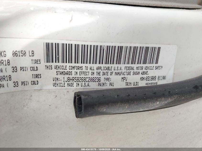 2008 Jeep Grand Cherokee Limited VIN: 1J8HR58268C208236 Lot: 43410178