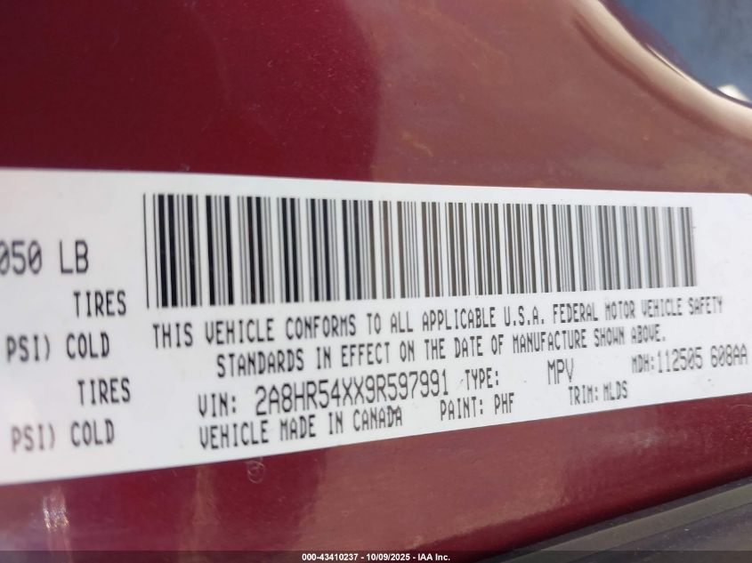 2009 Chrysler Town & Country Touring VIN: 2A8HR54XX9R597991 Lot: 43410237