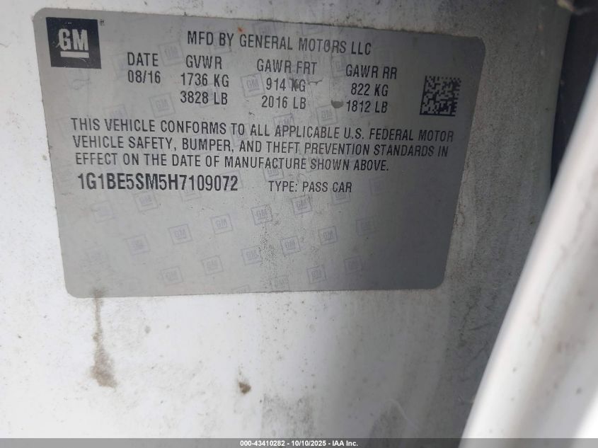 2017 Chevrolet Cruze Lt Auto VIN: 1G1BE5SM5H7109072 Lot: 43410282
