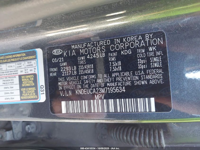 2021 Kia Seltos S Turbo VIN: KNDEUCA23M7195634 Lot: 43410334