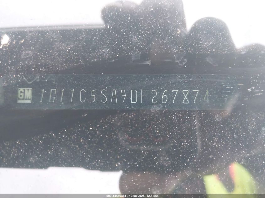 2013 Chevrolet Malibu 1Lt VIN: 1G11C5SA9DF267874 Lot: 43410481