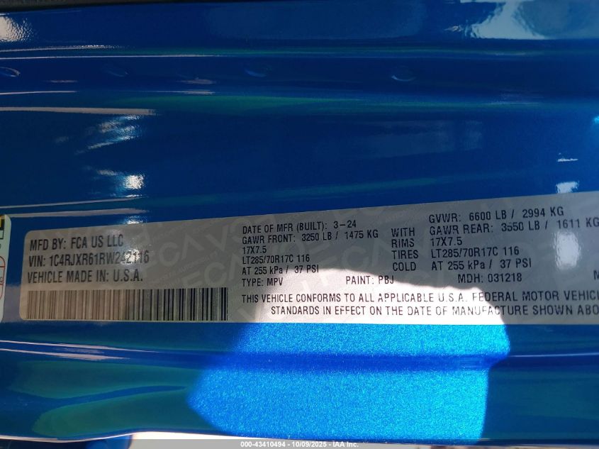 2024 Jeep Wrangler 4Xe Rubicon 4Xe VIN: 1C4RJXR61RW242116 Lot: 43410494