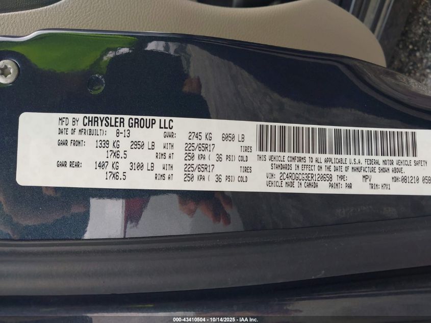 2014 Dodge Grand Caravan Sxt VIN: 2C4RDGCG3ER120658 Lot: 43410504