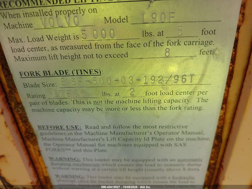 2011 Volvo Sasforks VIN: 412120 Lot: 43410527