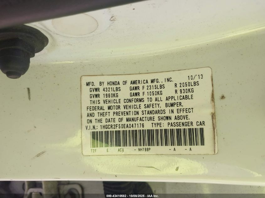 2014 Honda Accord Sport VIN: 1HGCR2F50EA047176 Lot: 43410582