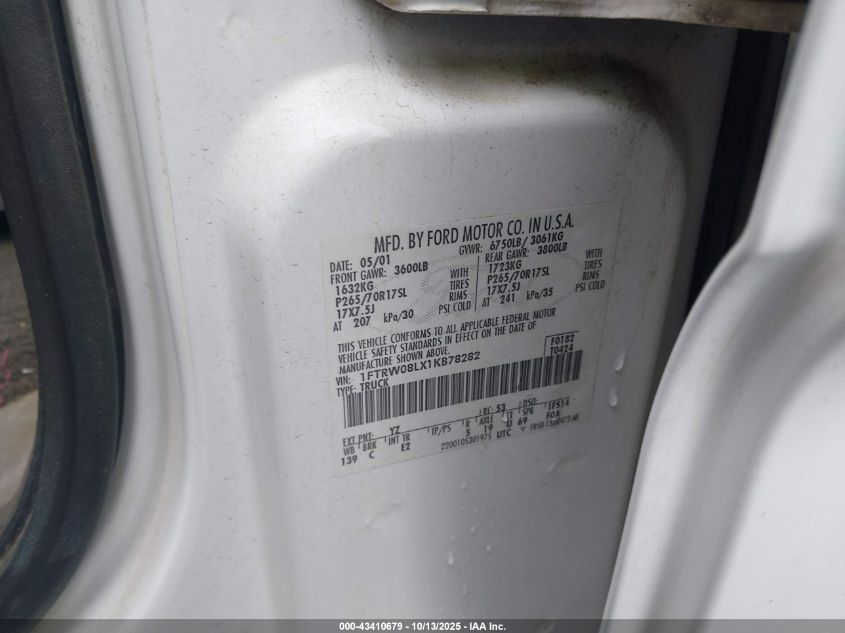 2001 Ford F-150 King Ranch Edition/Lariat/Xlt VIN: 1FTRW08LX1KB78282 Lot: 43410679