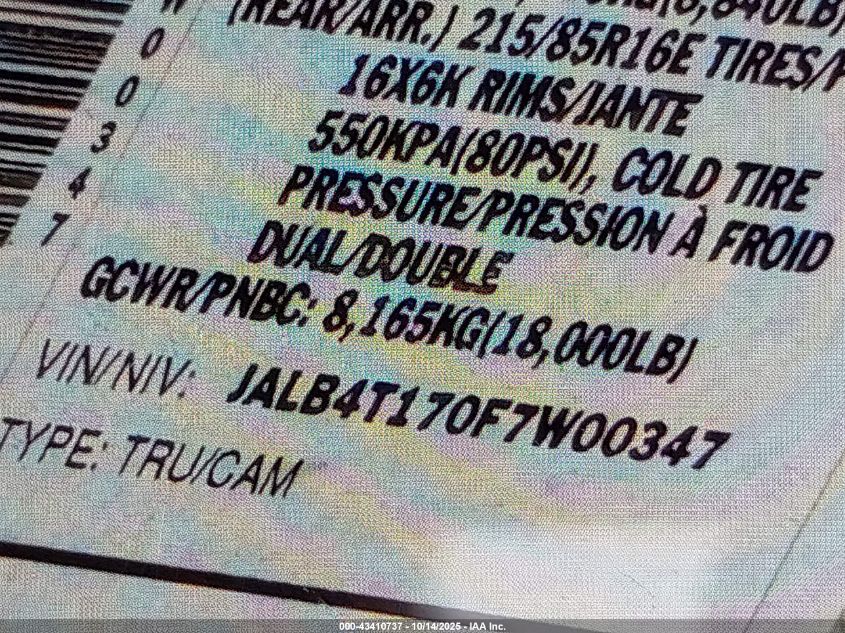 2015 Isuzu Commercial Van VIN: JALB4T170F7W00347 Lot: 43410737