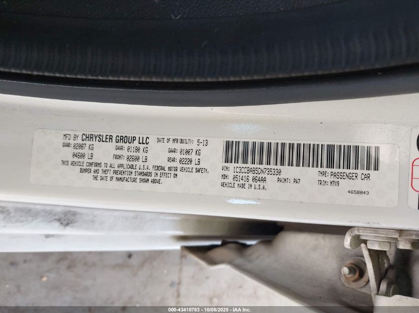 2013 Chrysler 200 Lx VIN: 1C3CCBAB5DN735330 Lot: 43410783