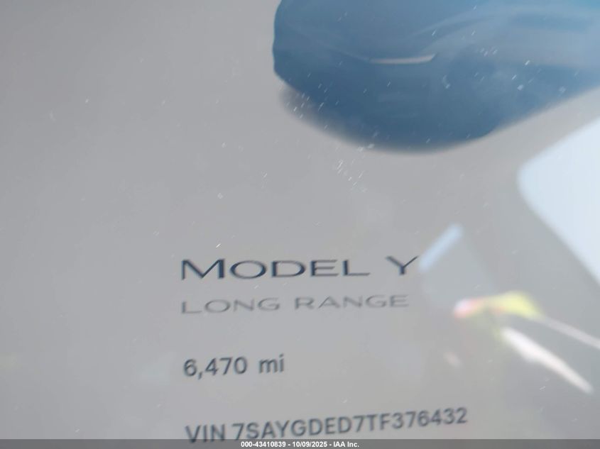 2026 Tesla Model Y Long Range Dual Motor All-Wheel Drive VIN: 7SAYGDED7TF376432 Lot: 43410839