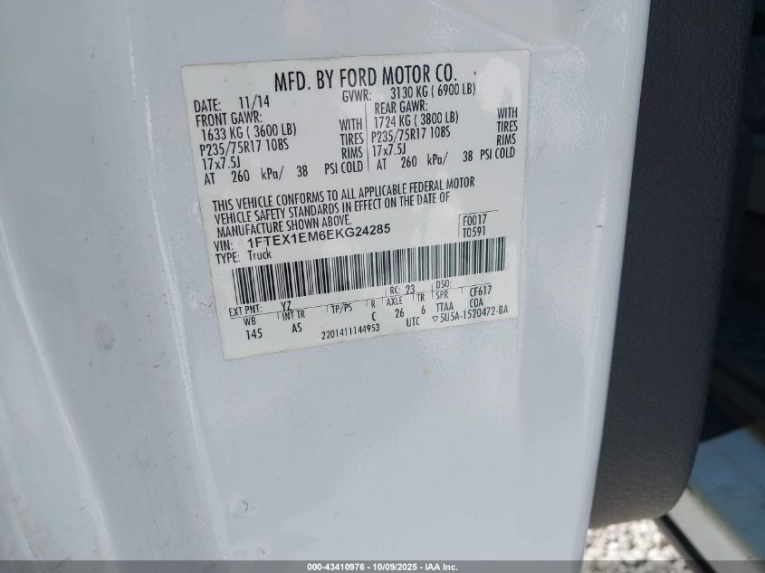 2014 Ford F-150 Xl VIN: 1FTEX1EM6EKG24285 Lot: 43410976