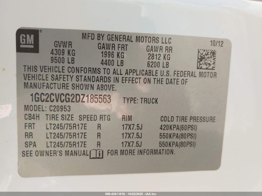 2013 Chevrolet Silverado 2500Hd Work Truck VIN: 1GC2CVCG2DZ185563 Lot: 43411016