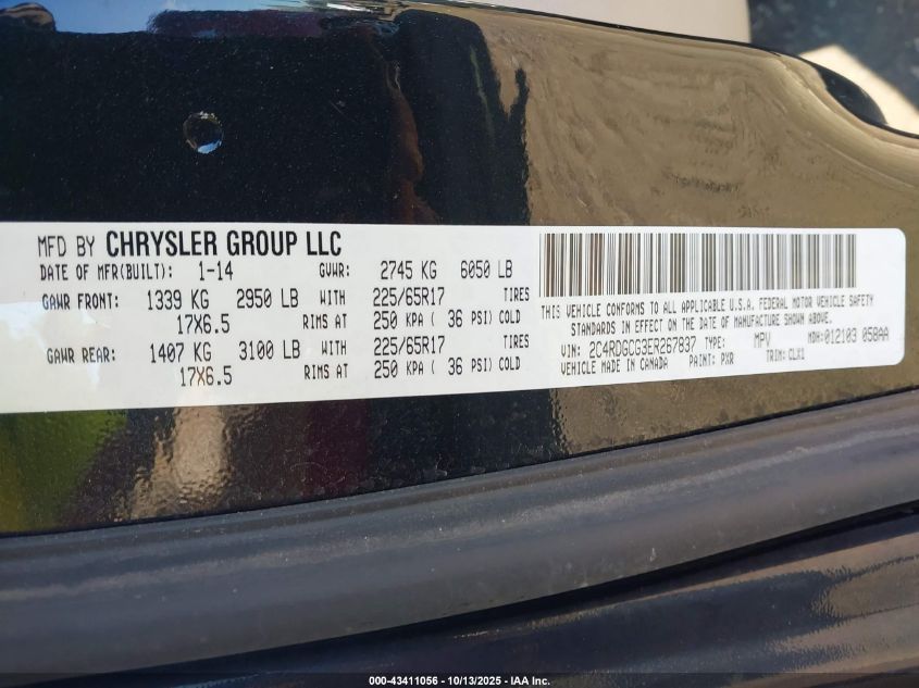 2014 Dodge Grand Caravan Sxt 30Th Anniversary VIN: 2C4RDGCG3ER267837 Lot: 43411056