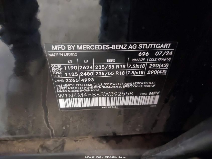 2025 Mercedes-Benz Glb 250 4Matic VIN: W1N4M4HB8SW392558 Lot: 43411069