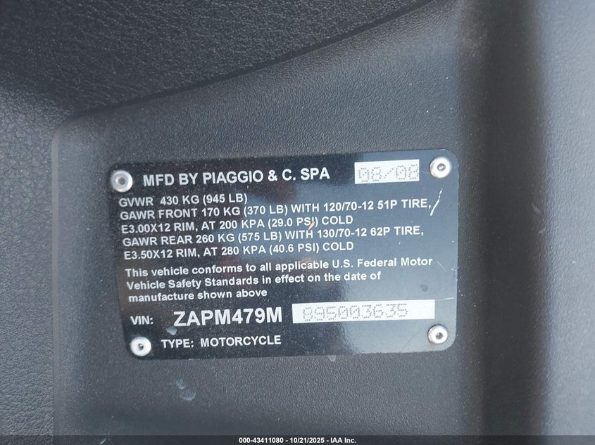 2009 PIAGGIO MP3 250 ZAPM479M895003635
