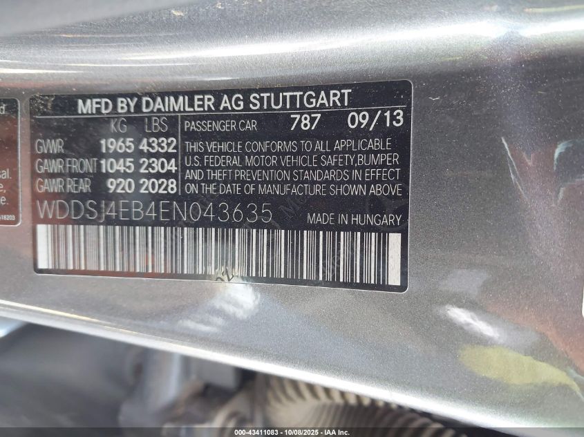 2014 Mercedes-Benz Cla 250 VIN: WDDSJ4EB4EN043635 Lot: 43411083