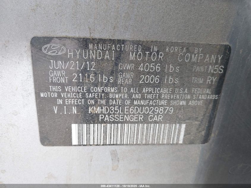 2013 Hyundai Elantra Gt VIN: KMHD35LE6DU029879 Lot: 43411128