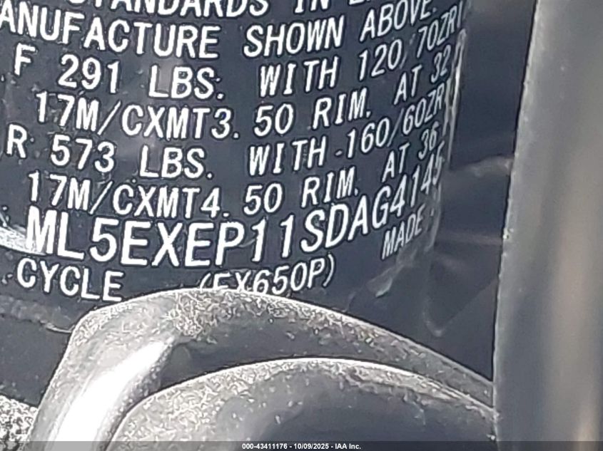 2025 Kawasaki Ex650 P VIN: ML5EXEP11SDAG4145 Lot: 43411176