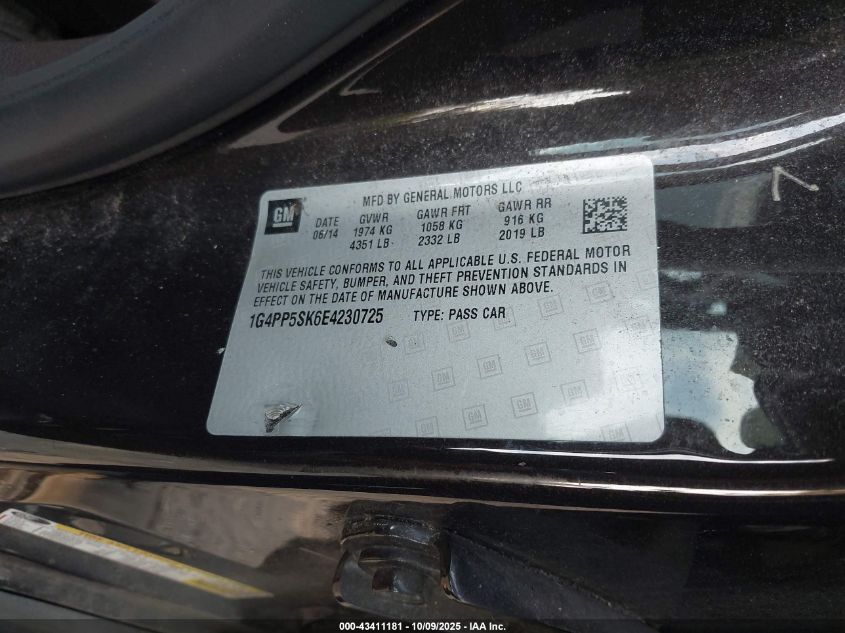 2014 Buick Verano VIN: 1G4PP5SK6E4230725 Lot: 43411181
