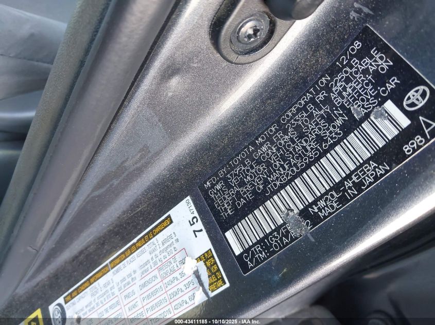 2009 Toyota Prius VIN: JTDKB20U593516433 Lot: 43411185