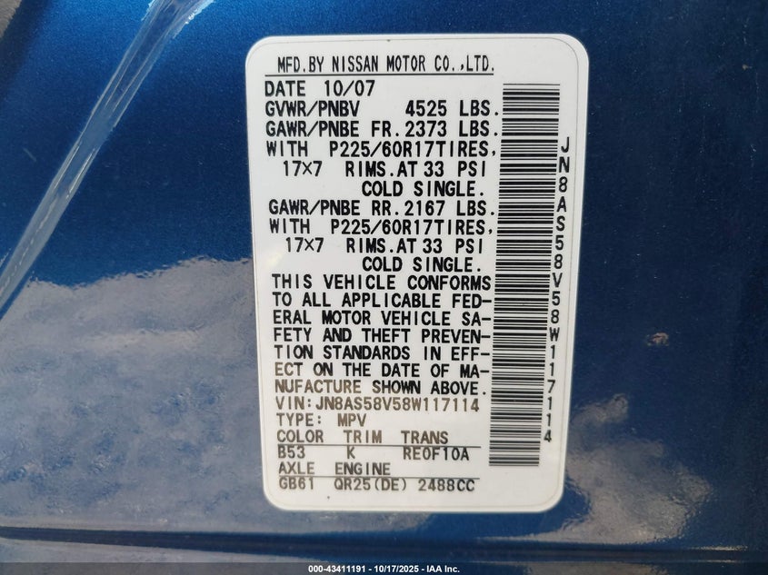 JN8AS58V58W117114 2008 NISSAN ROGUE photo no. 9