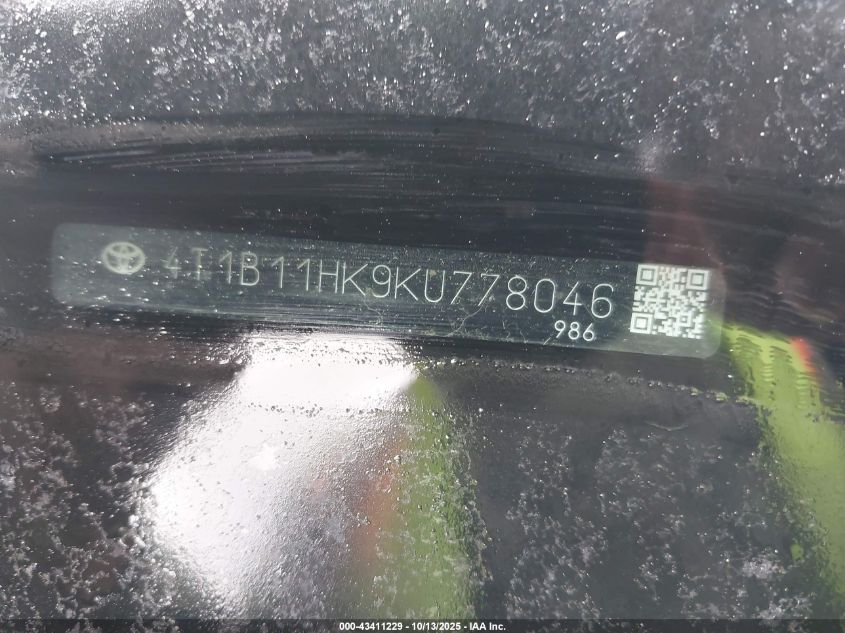 2019 Toyota Camry Se VIN: 4T1B11HK9KU778046 Lot: 43411229