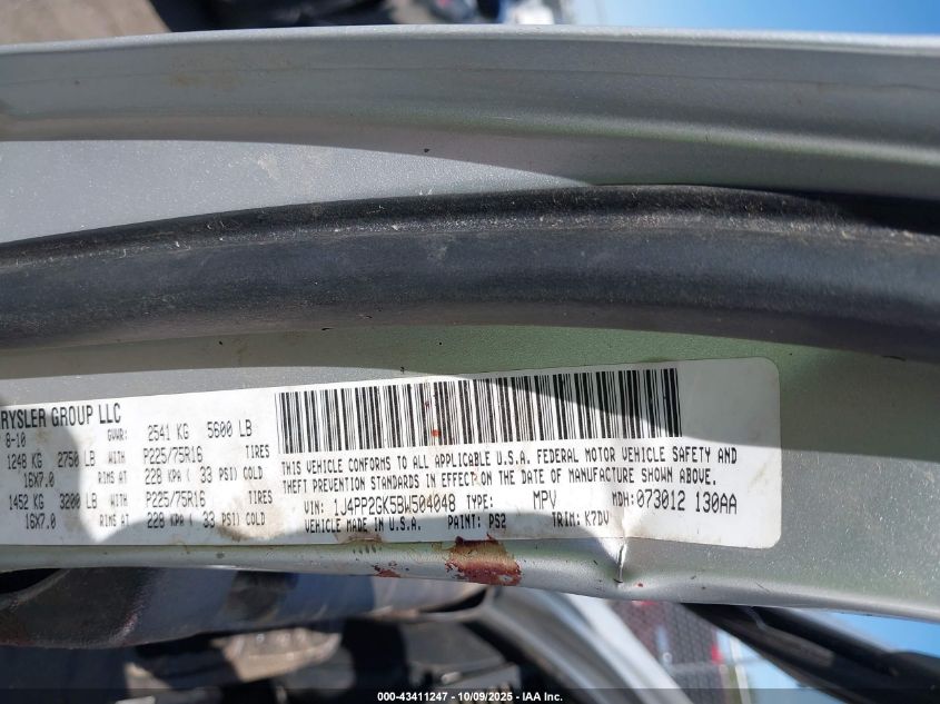 2011 Jeep Liberty Sport VIN: 1J4PP2GK5BW504048 Lot: 43411247