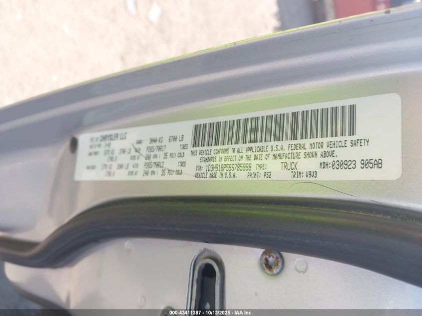 2009 Dodge Ram 1500 St VIN: 1D3HB18P59S785998 Lot: 43411387