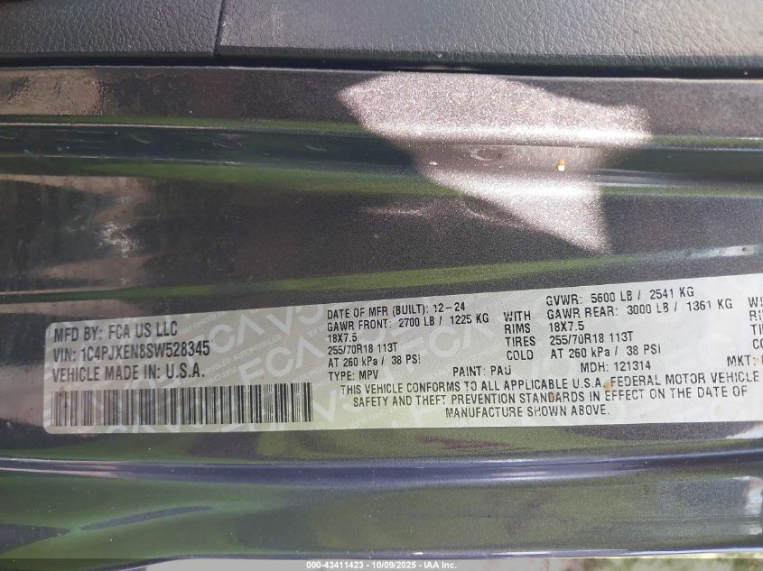 2025 Jeep Wrangler 4-Door Sahara 4X4 VIN: 1C4PJXEN8SW528345 Lot: 43411423