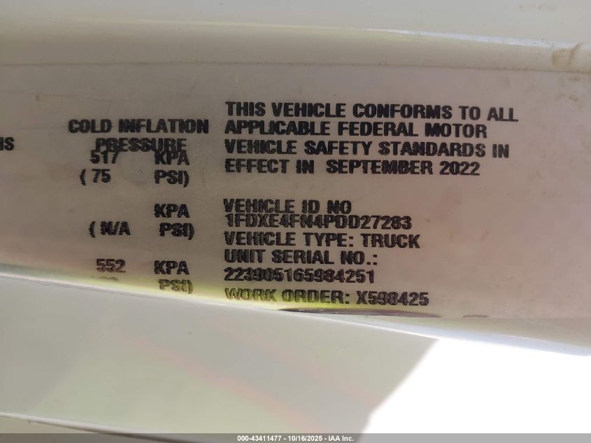 2023 Ford E-450 Cutaway VIN: 1FDXE4FN4PDD27283 Lot: 43411477