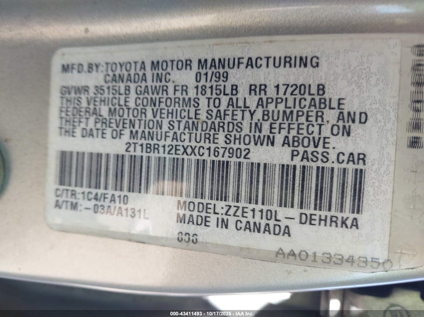 2T1BR12EXXC167902 1999 TOYOTA COROLLA photo no. 9