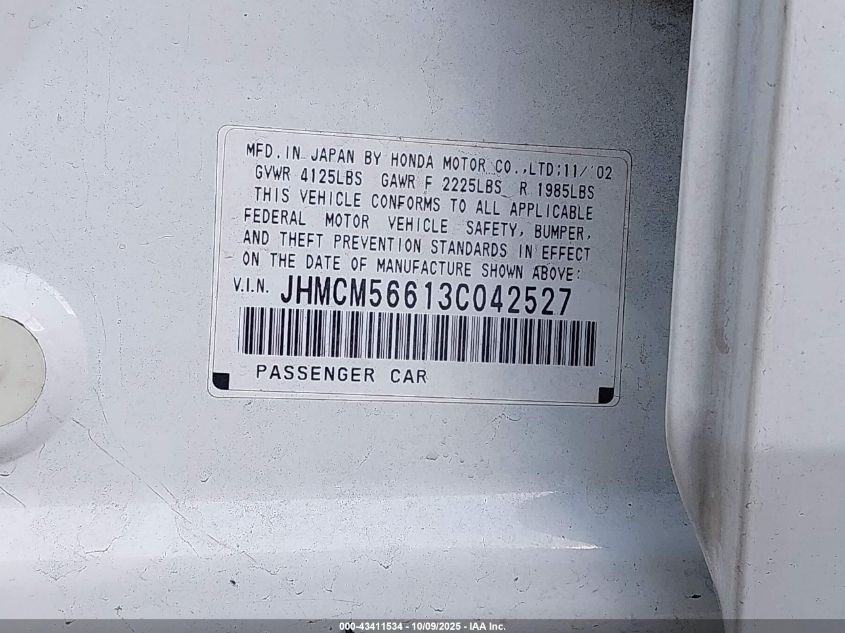 2003 Honda Accord 2.4 Ex VIN: JHMCM56613C042527 Lot: 43411534