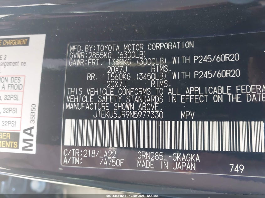 2022 TOYOTA 4RUNNER LIMITED JTEKU5JR9N5977330