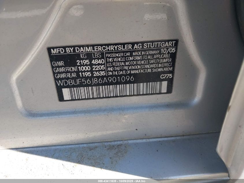 2006 Mercedes-Benz E 350 VIN: WDBUF56J86A901096 Lot: 43411639