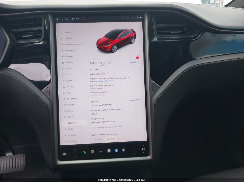 2018 Tesla Model X 100D/75D/P100D VIN: 5YJXCBE23JF114041 Lot: 43411707