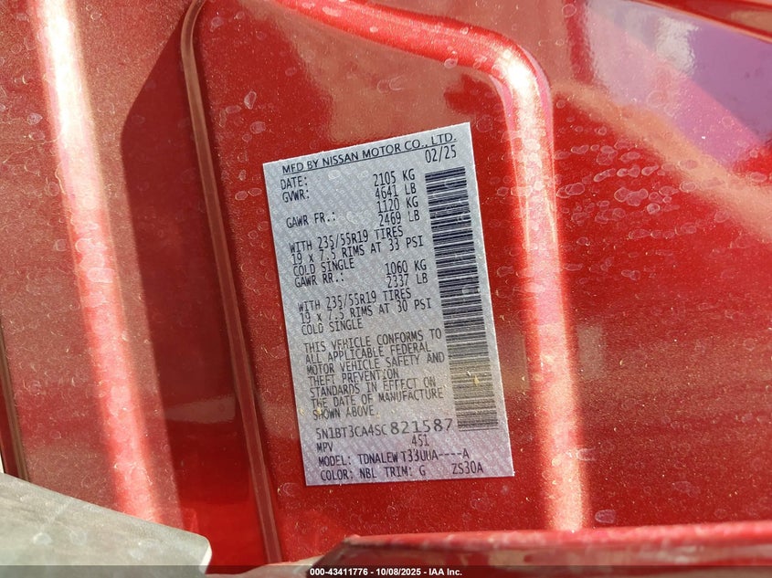 2025 NISSAN ROGUE SL FWD 5N1BT3CA4SC821587