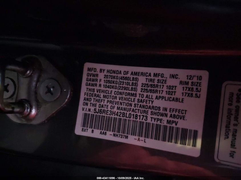 2011 Honda Cr-V Se VIN: 5J6RE3H42BL018173 Lot: 43411896