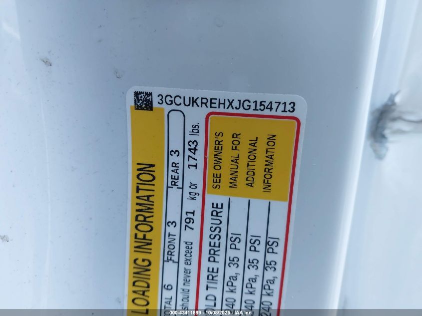 2018 Chevrolet Silverado 1500 1Lt VIN: 3GCUKREHXJG154713 Lot: 43411899