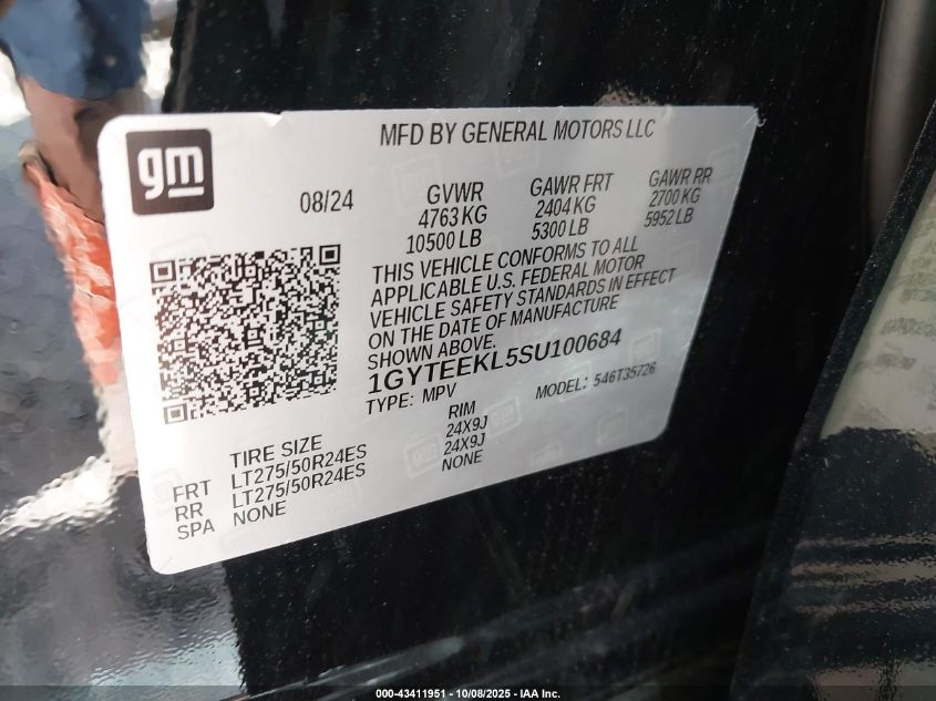 2025 Cadillac Escalade Iq Sport 1 Awd VIN: 1GYTEEKL5SU100684 Lot: 43411951